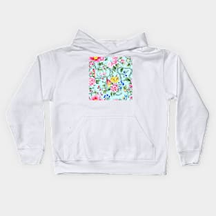 Flowers and leaves on turquoise seamless pattern Kids Hoodie